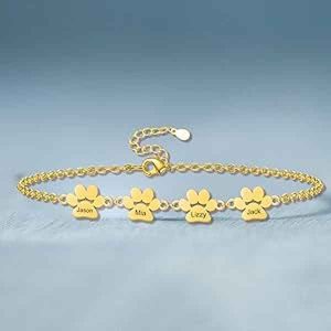 Personalized 18k Gold plated Paw bracelet 4 Paws