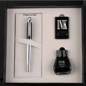 Elite Silver and Black Personalised Fountain Pen Set