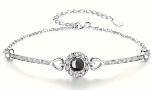 Round Zirconia Photo Projection Bracelet - FREE Slide-Out Jewelry Box Included - Image 2