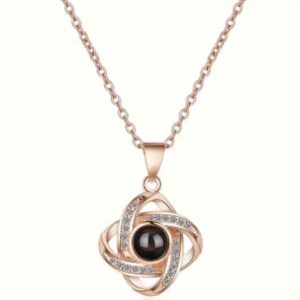 Twisted Zirconia Photo Projection Necklace (Rose Gold )