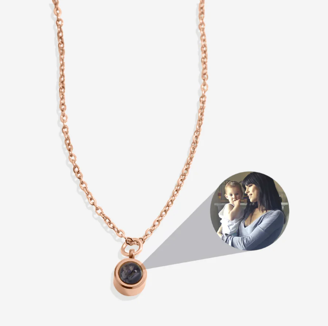Photo Projection Necklace Original Round (Rose Gold) - FREE Slide-Out Jewelry Box Included