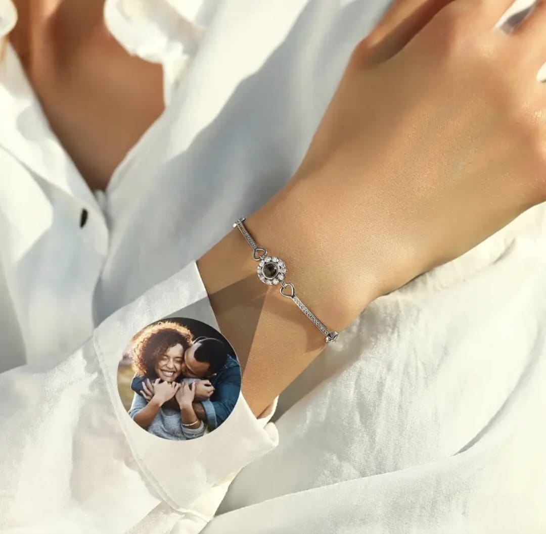 Round Zirconia Photo Projection Bracelet - FREE Slide-Out Jewelry Box Included