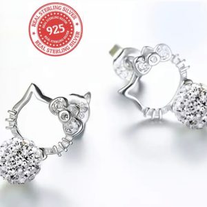 Sterling Silver Zirconia Hello Kitty Earrings
