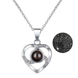 Heart Zirconia "I Love You" In 100 Languages Photo Projection Necklace - FREE Slide-Out Jewelry Box Included
