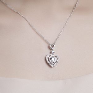 925 Sterling Silver Plated Drop Heart Necklace - FREE Slide-Out Jewelry Box Included