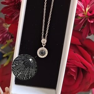 Droplet Zirconia Photo Projection Necklace "I Love You" In 100 Languages - FREE Slide-Out Jewelry Box Included