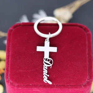 Personalised Cross Name Keyring (Silver)