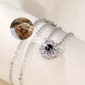 Zirconia Ring Photo Projection Necklace (Silver)