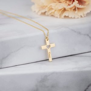 Personalised Cross Heart Necklace (Gold) For Women